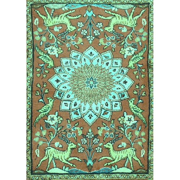 Ahgly Company Machine Washable Indoor Rectangle Animal Turquoise Blue Traditional Area Rugs, 5' x 8'