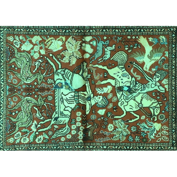 Ahgly Company Machine Washable Indoor Rectangle Animal Turquoise Blue Traditional Area Rugs, 7' x 10'
