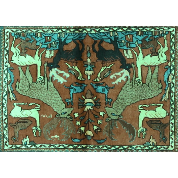 Ahgly Company Machine Washable Indoor Rectangle Animal Turquoise Blue Traditional Area Rugs, 7' x 9'