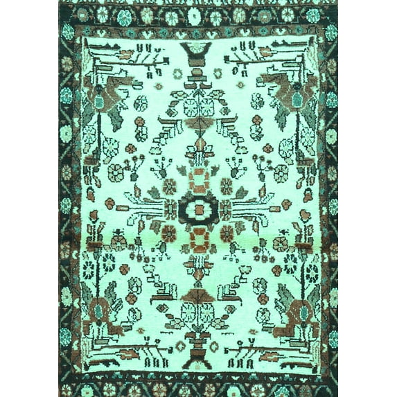 Ahgly Company Machine Washable Indoor Rectangle Animal Turquoise Blue Traditional Area Rugs, 8' x 10'