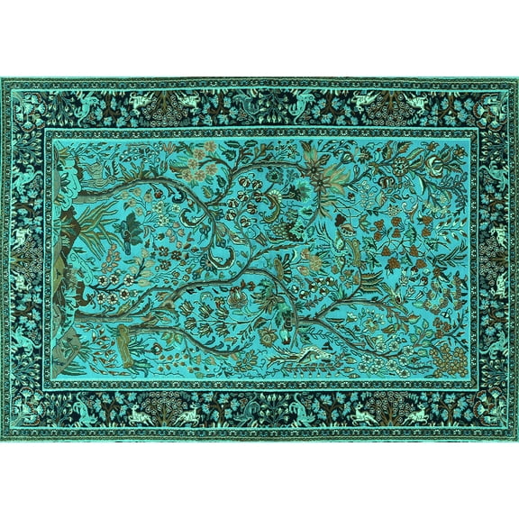 Ahgly Company Machine Washable Indoor Rectangle Animal Turquoise Blue Traditional Area Rugs, 8' x 10'