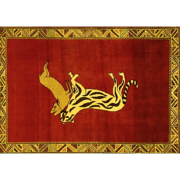 Ahgly Company Machine Washable Indoor Rectangle Animal Yellow Traditional Area Rugs, 8' x 10'