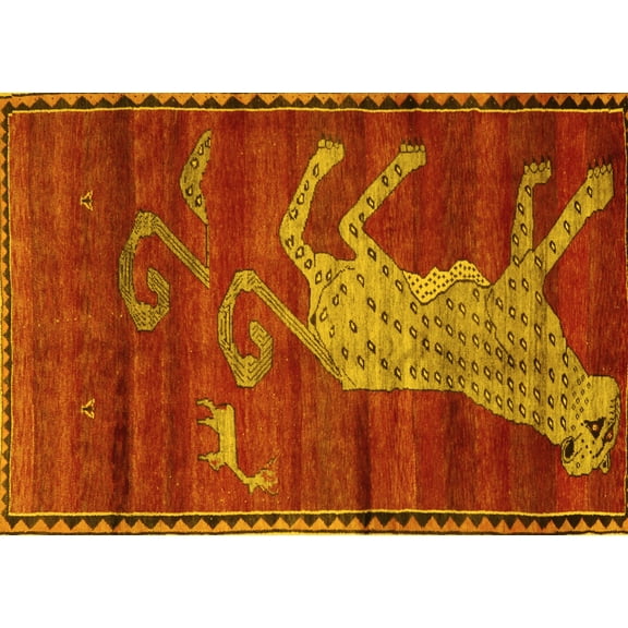 Ahgly Company Machine Washable Indoor Rectangle Animal Yellow Traditional Area Rugs, 8' x 10'
