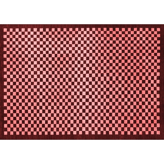 Ahgly Company Machine Washable Indoor Rectangle Checkered Red Modern Area Rugs, 8' x 12'