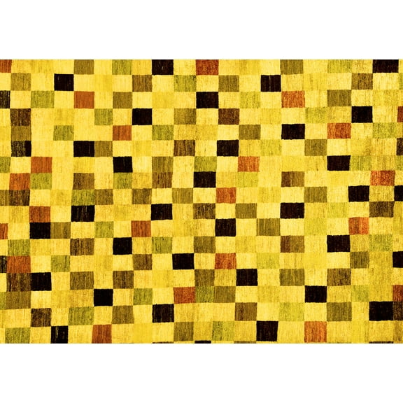 Ahgly Company Machine Washable Indoor Rectangle Checkered Yellow Modern Area Rugs, 5' x 7'