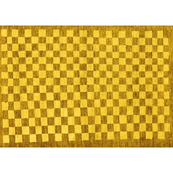 Ahgly Company Machine Washable Indoor Rectangle Checkered Yellow Modern Area Rugs, 5' x 7'