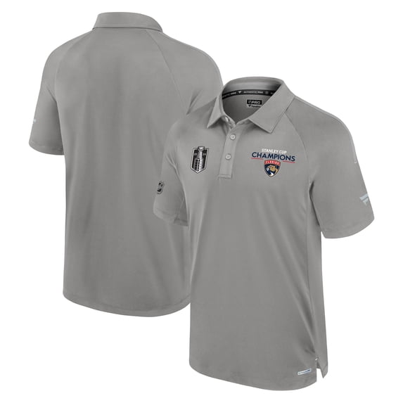 Men's Fanatics Gray Florida Panthers 2024 Stanley Cup Champions Authentic Pro Polo
