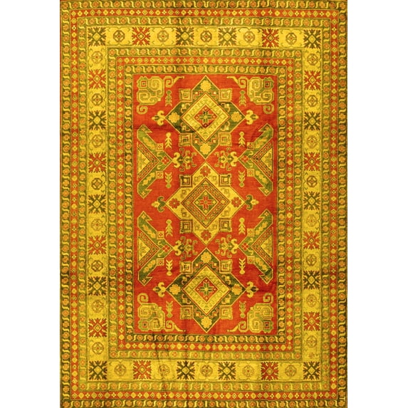 Ahgly Company Machine Washable Indoor Rectangle Geometric Yellow Traditional Area Rugs, 5' x 7'