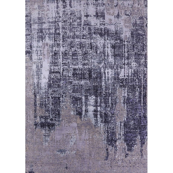 Ahgly Company Machine Washable Indoor Rectangle Industrial Modern Purple Navy Blue Area Rugs, 3' x 5'