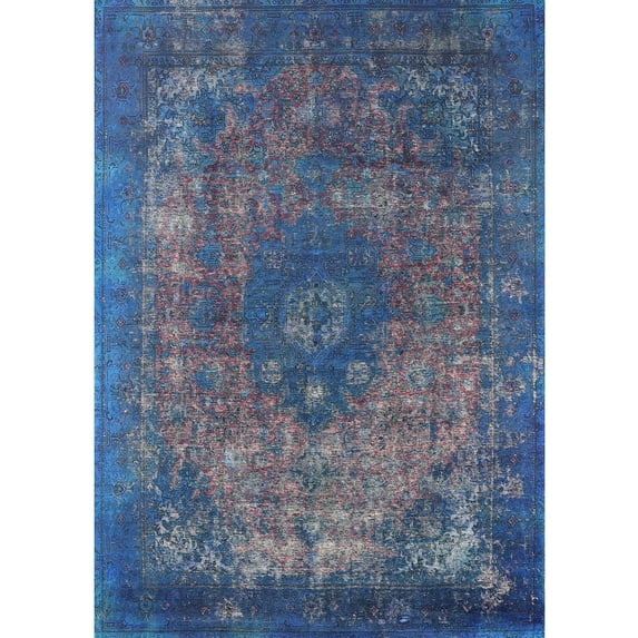 Ahgly Company Machine Washable Indoor Rectangle Industrial Modern Silk Blue Area Rugs, 7' x 9'