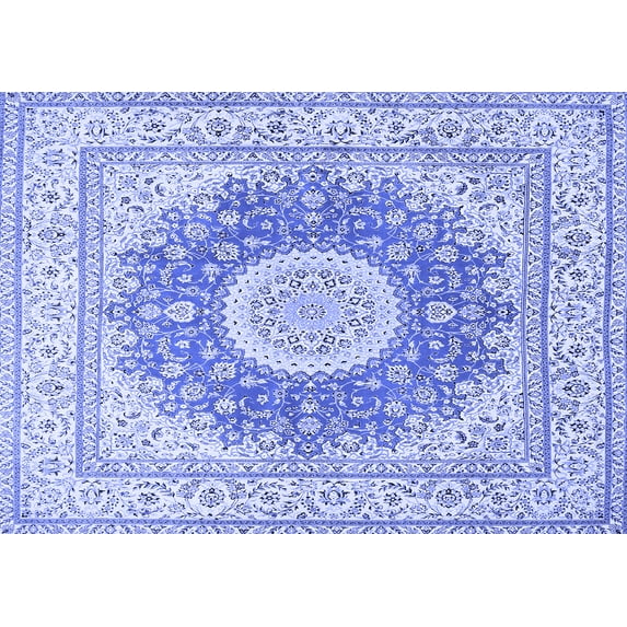 Ahgly Company Machine Washable Indoor Rectangle Medallion Blue Traditional Area Rugs, 8' x 12'