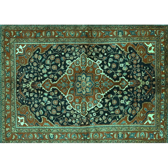 Ahgly Company Machine Washable Indoor Rectangle Medallion Turquoise Blue Traditional Area Rugs, 2' x 3'