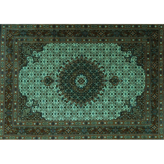 Ahgly Company Machine Washable Indoor Rectangle Medallion Turquoise Blue Traditional Area Rugs, 2' x 4'