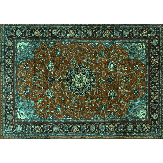 Ahgly Company Machine Washable Indoor Rectangle Medallion Turquoise Blue Traditional Area Rugs, 4' x 6'