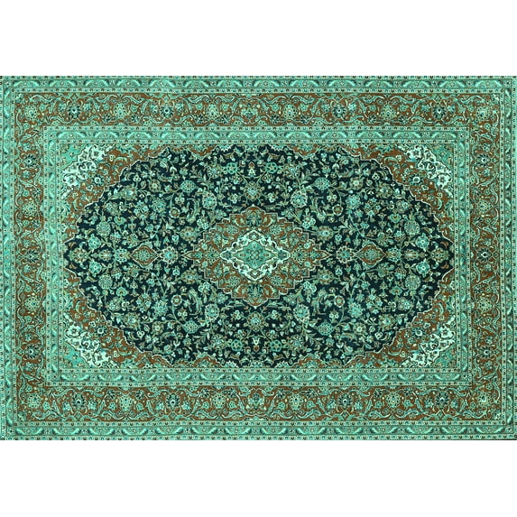 Ahgly Company Machine Washable Indoor Rectangle Medallion Turquoise Blue Traditional Area Rugs, 6' x 9'