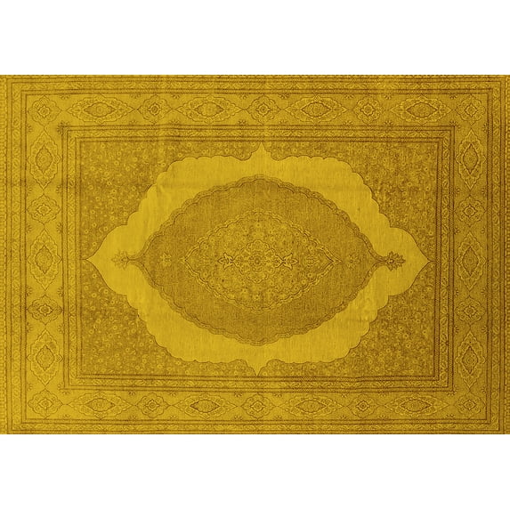 Ahgly Company Machine Washable Indoor Rectangle Medallion Yellow French Area Rugs, 3' x 5'