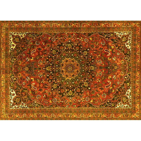 Ahgly Company Machine Washable Indoor Rectangle Medallion Yellow Traditional Area Rugs, 2' x 4'