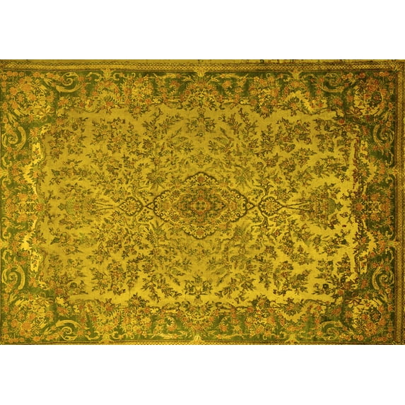 Ahgly Company Machine Washable Indoor Rectangle Medallion Yellow Traditional Area Rugs, 3' x 5'