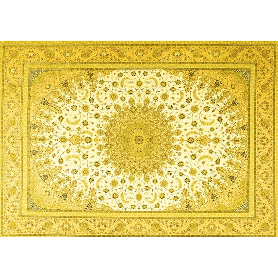 Ahgly Company Machine Washable Indoor Rectangle Medallion Yellow Traditional Area Rugs, 4' x 6'