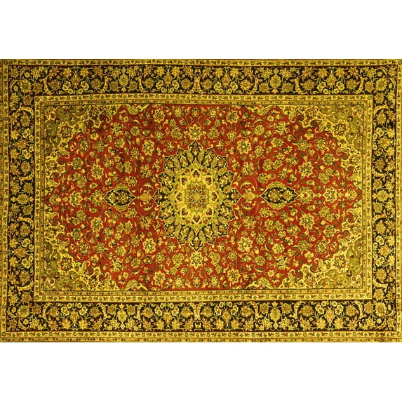 Ahgly Company Machine Washable Indoor Rectangle Medallion Yellow Traditional Area Rugs, 7' x 9'