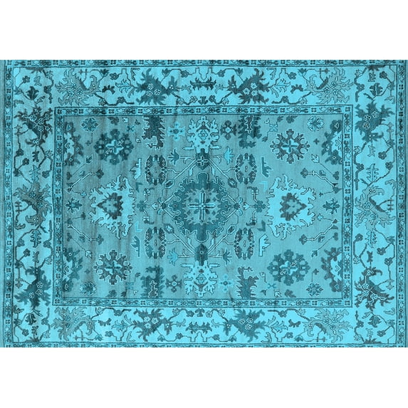 Ahgly Company Machine Washable Indoor Rectangle Oriental Light Blue Industrial Area Rugs, 2' x 4'