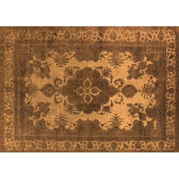 Ahgly Company Machine Washable Indoor Rectangle Oriental Orange Industrial Area Rugs, 7' x 9'