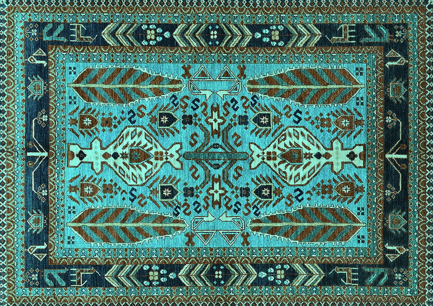 Ahgly Company Machine Washable Indoor Rectangle Oriental Turquoise Blue  Industrial Area Rugs, 2' x 4