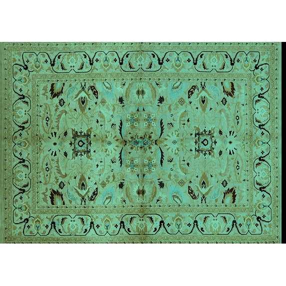 Ahgly Company Machine Washable Indoor Rectangle Oriental Turquoise Blue Industrial Area Rugs, 3' x 5'