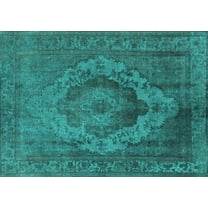 Ahgly Company Machine Washable Indoor Rectangle Oriental Turquoise Blue Industrial Area Rugs, 5' x 7'