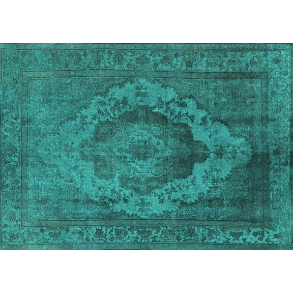 Ahgly Company Machine Washable Indoor Rectangle Oriental Turquoise Blue Industrial Area Rugs, 5' x 7'