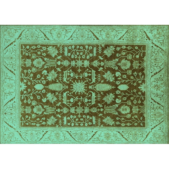 Ahgly Company Machine Washable Indoor Rectangle Oriental Turquoise Blue Industrial Area Rugs, 5' x 7'