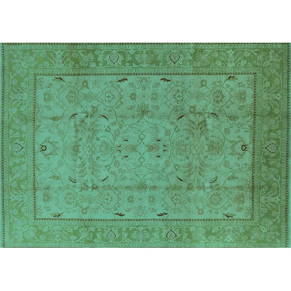 Ahgly Company Machine Washable Indoor Rectangle Oriental Turquoise Blue Industrial Area Rugs, 5' x 7'