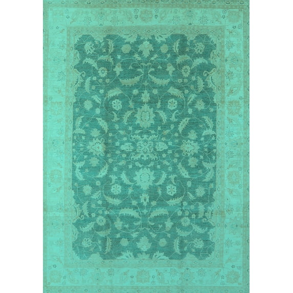 Ahgly Company Machine Washable Indoor Rectangle Oriental Turquoise Blue Industrial Area Rugs, 5' x 8'