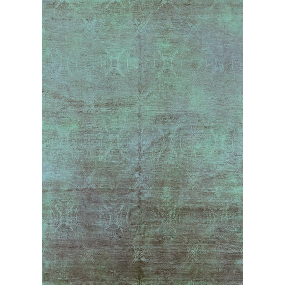Ahgly Company Machine Washable Indoor Rectangle Oriental Turquoise Blue Industrial Area Rugs, 7' x 10'