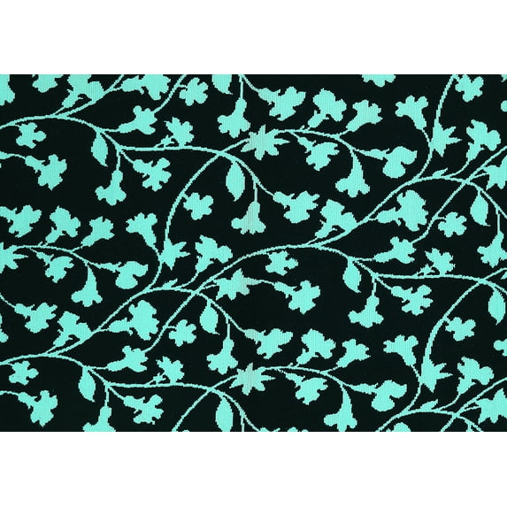 Ahgly Company Machine Washable Indoor Rectangle Oriental Turquoise Blue Industrial Area Rugs, 7' x 10'