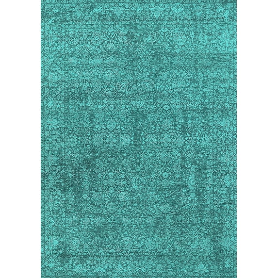 Ahgly Company Machine Washable Indoor Rectangle Oriental Turquoise Blue Industrial Area Rugs, 8' x 10'