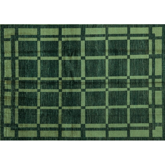 Ahgly Company Machine Washable Indoor Rectangle Oriental Turquoise Blue Modern Area Rugs, 6' x 9'