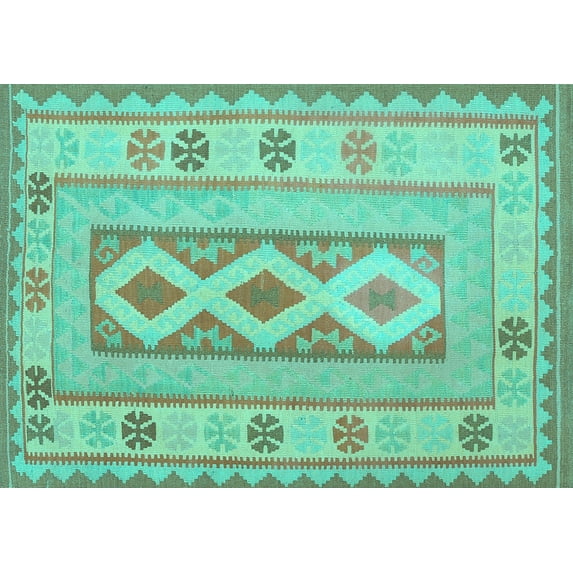 Ahgly Company Machine Washable Indoor Rectangle Oriental Turquoise Blue Traditional Area Rugs, 4' x 6'