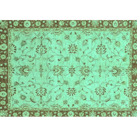 Ahgly Company Machine Washable Indoor Rectangle Oriental Turquoise Blue Traditional Area Rugs, 5' x 8'