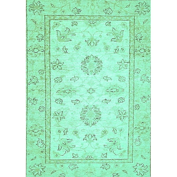 Ahgly Company Machine Washable Indoor Rectangle Oriental Turquoise Blue Traditional Area Rugs, 5' x 8'