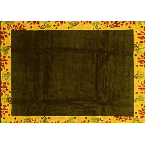 Ahgly Company Machine Washable Indoor Rectangle Oriental Yellow Asian Inspired Area Rugs, 2' x 3'