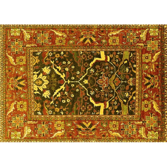 Ahgly Company Machine Washable Indoor Rectangle Oriental Yellow Industrial Area Rugs, 2' x 3'
