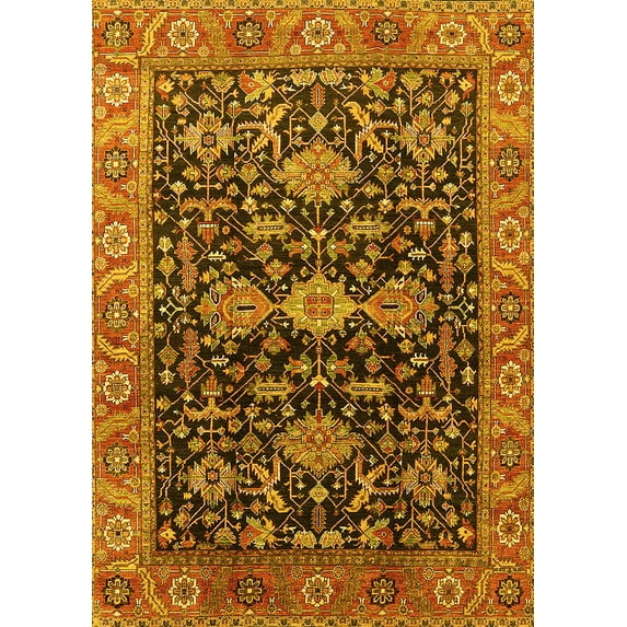Ahgly Company Machine Washable Indoor Rectangle Oriental Yellow Industrial Area Rugs, 2' x 3'