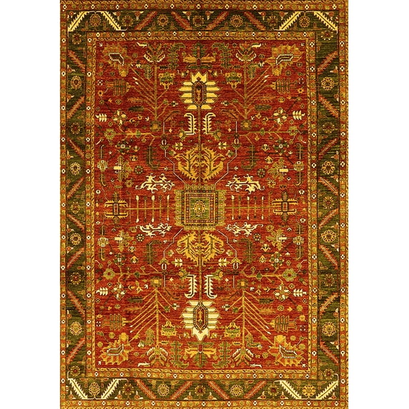 Ahgly Company Machine Washable Indoor Rectangle Oriental Yellow Industrial Area Rugs, 2' x 5'
