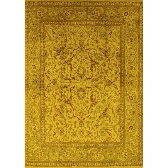 Ahgly Company Machine Washable Indoor Rectangle Oriental Yellow Industrial Area Rugs, 5' x 7'