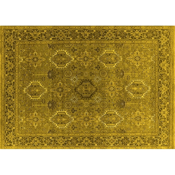 Ahgly Company Machine Washable Indoor Rectangle Oriental Yellow Industrial Area Rugs, 5' x 8'