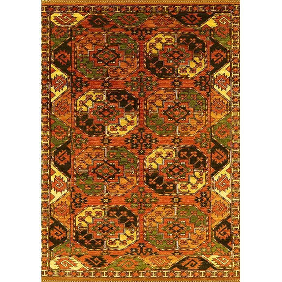 Ahgly Company Machine Washable Indoor Rectangle Oriental Yellow Industrial Area Rugs, 7' x 10'
