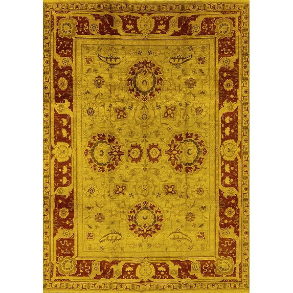 Ahgly Company Machine Washable Indoor Rectangle Oriental Yellow Industrial Area Rugs, 8' x 12'