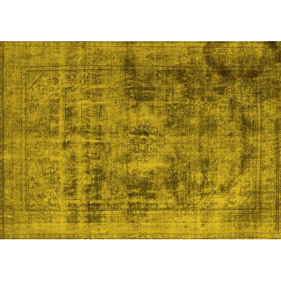Ahgly Company Machine Washable Indoor Rectangle Oriental Yellow Industrial Area Rugs, 8' x 12'