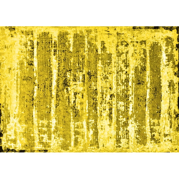 Ahgly Company Machine Washable Indoor Rectangle Oriental Yellow Industrial Area Rugs, 8' x 12'